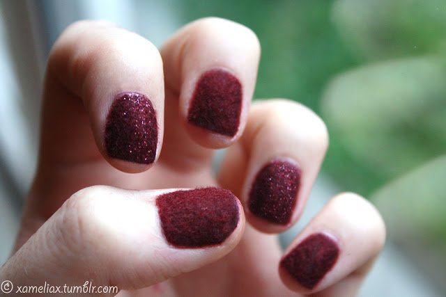 Flock Burgundy Nail Design