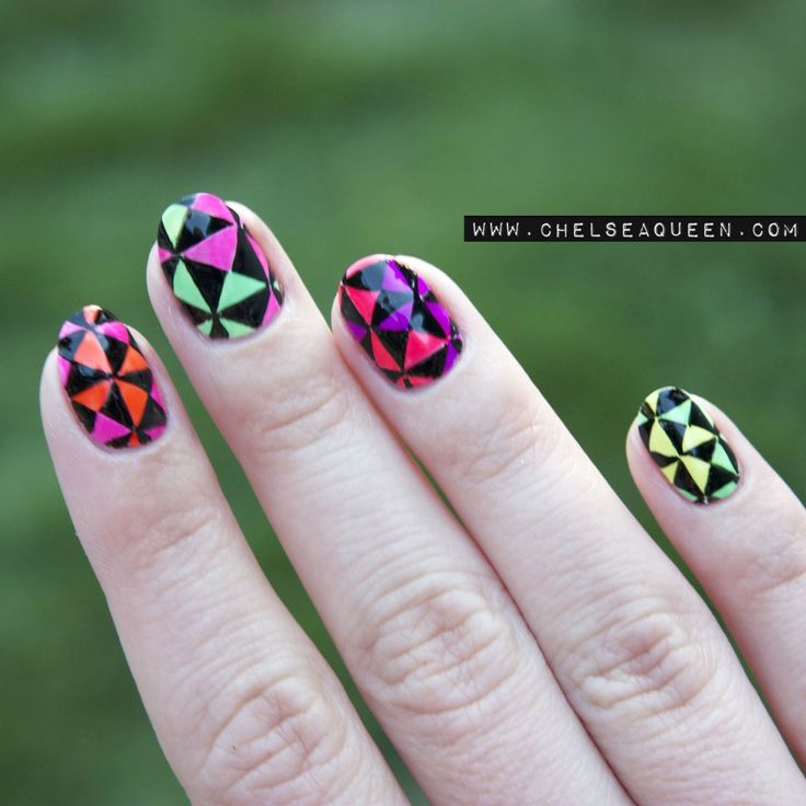 Geometric Neon Nail Design