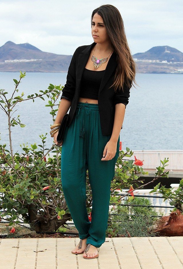 Green Baggy Pants with Black Blazer