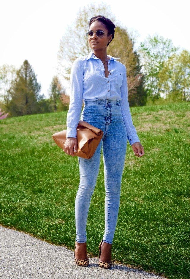 High Waisted Jeans and Blouse
