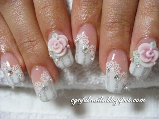 Lace and Rose Nail Art