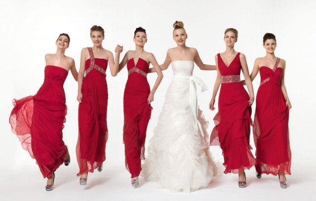 Long Bridesmaid Dresses in Red