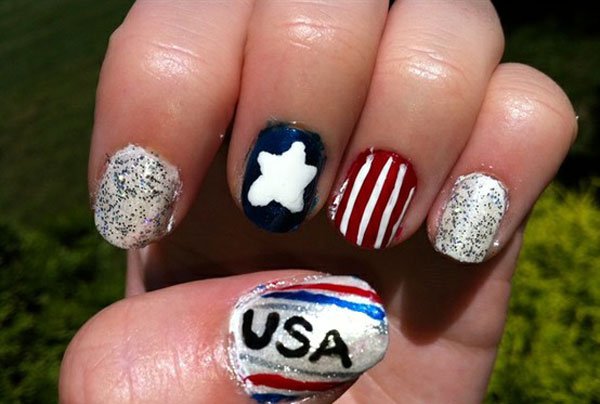 Lovely American Flag Inspired Nail Design