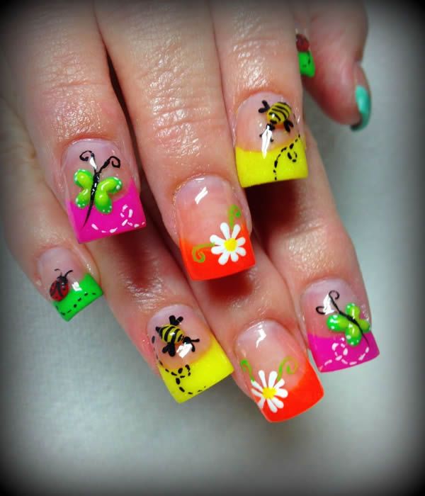 Lovely Neon Nail Design for Kids