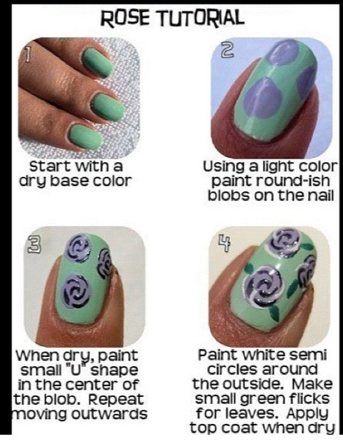 Mint Nails with Purple Rose