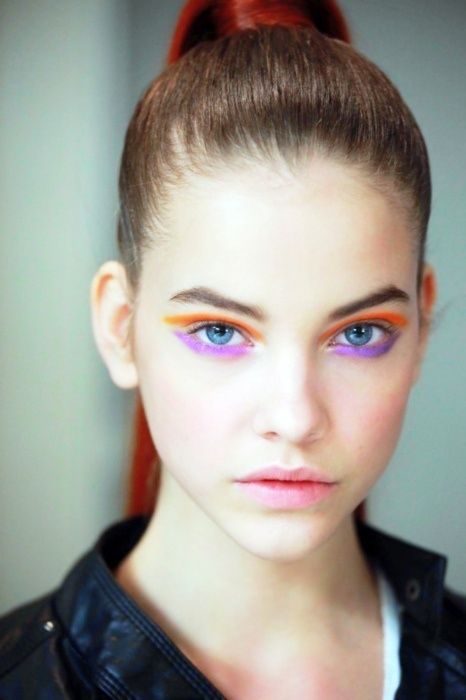 Neon Coral and Purple Eye Makeup