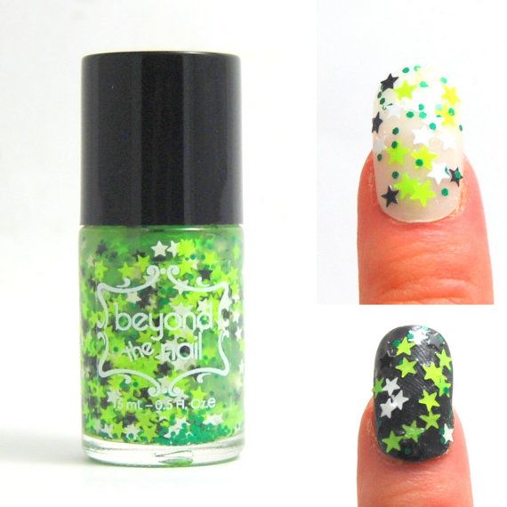 Neon Green Star Nails