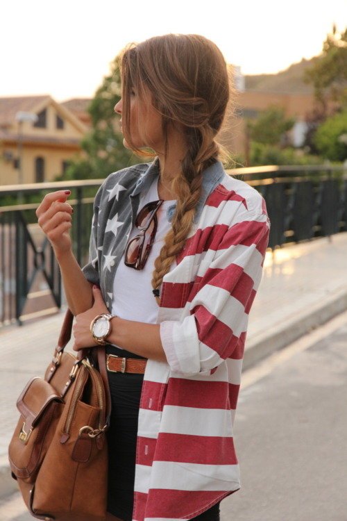 Over-sized Blouse with Flag Prints