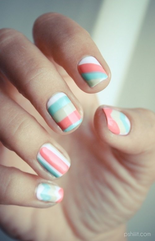 Pastel Colored Striped Nail Art