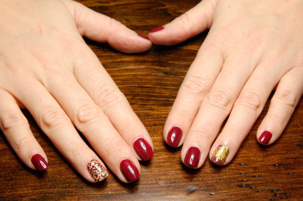 Patterned Burgundy Nail Design