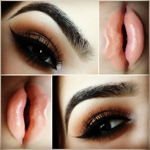 Peach Lips With Winged Eyeliner