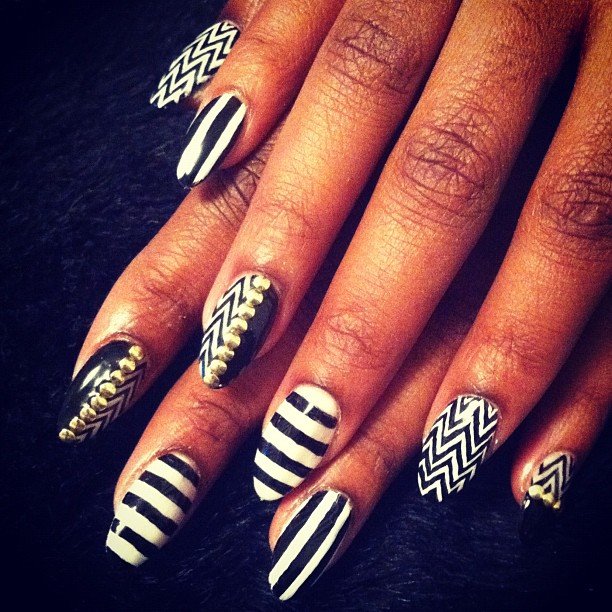 Pretty Black and White Nails