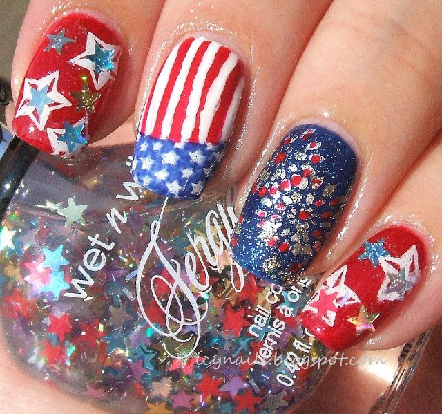 Sequined American Flag Inspired Nail Design