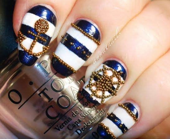 Sequined Nautical Nail Art