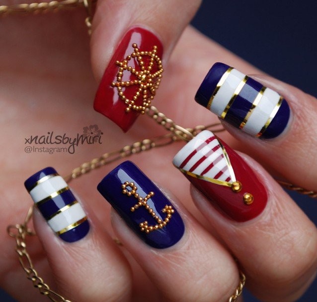 Sequined Nautical Nail Art