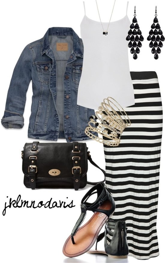 Stripe Long Skirts Outfit Idea for Summer