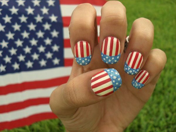 Striped American Flag Inspired Nail Design