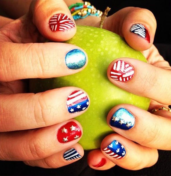 Tribal American Flag Inspired Nail Design