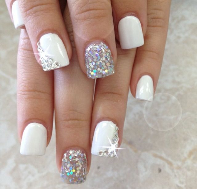 White Glitter Nails