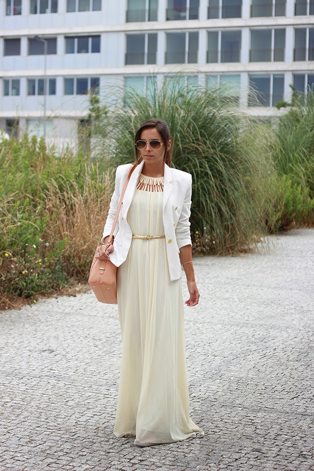 White Long Dress and Blazer Outfit