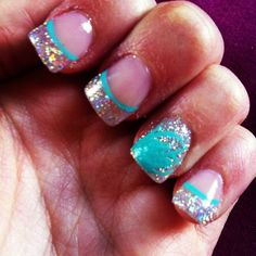 Aqua and Silver Nail Design for Proms