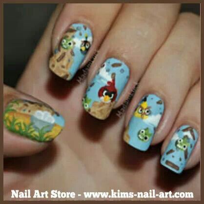 Babyblue Angry Bird Nail Design