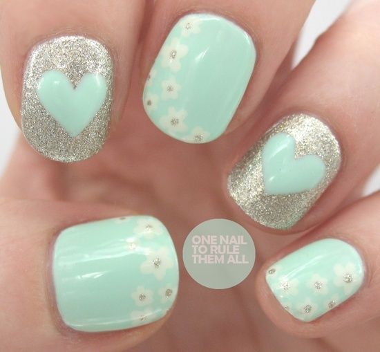 Babyblue and Silver Nail Design