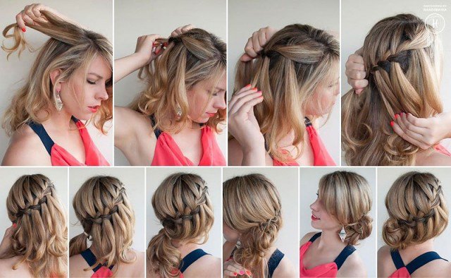 Beautiful Waterfall Braids Updo Hairstyle