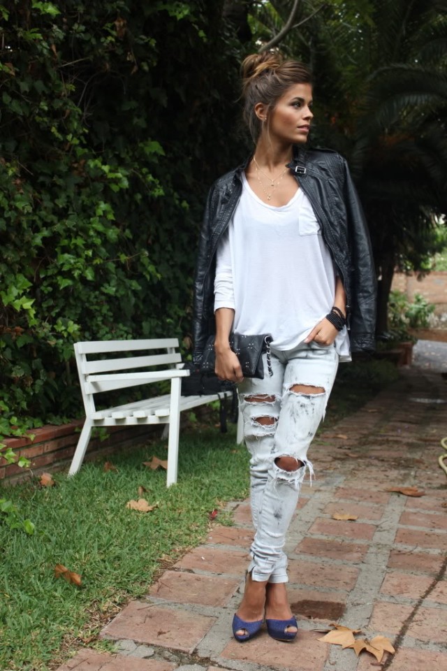 Black and White Outfit with Ripped Jeans