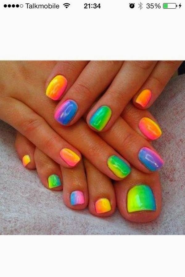 Blocked Rainbow Nail Art Design