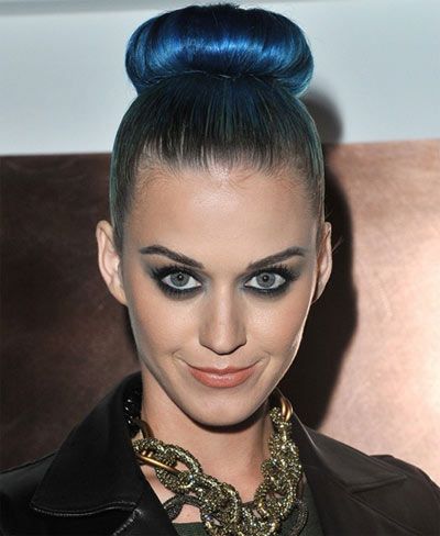 Blue Colored Top Knot - Katy Perry Hairstyles
