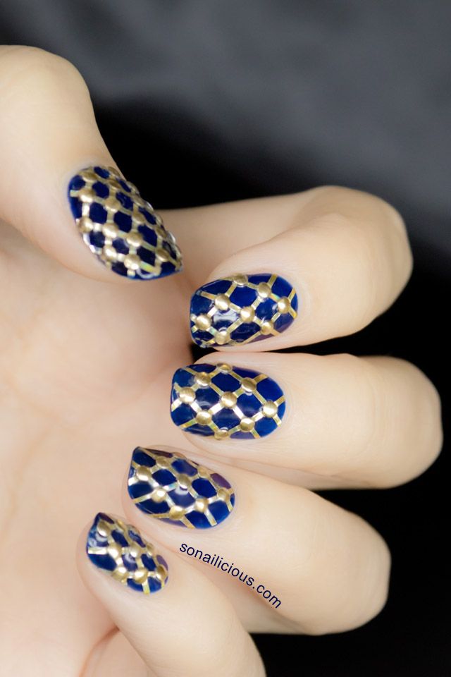 Blue and Golden Nails