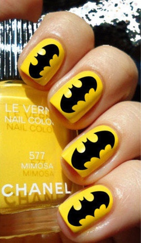 Bright Colored Batman Nail Art Design