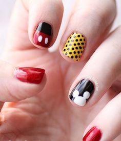 Bright Colored Mickey Mouse Nails