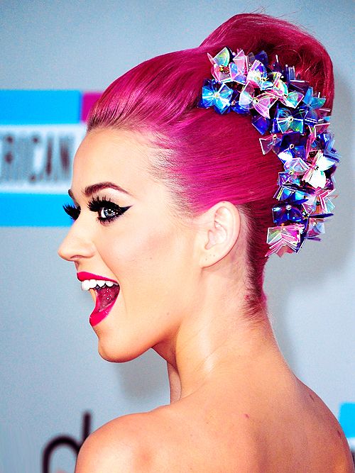 Bright Pink Colored Top Knot - Katy Perry Hairstyles