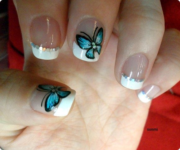 Butterfly Nail Design for French Manicure