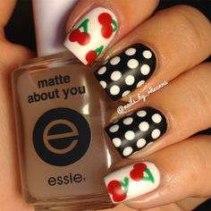 Cherry Nail Design With Polka Dots