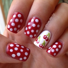 Cherry Nail Design With Polka Dots