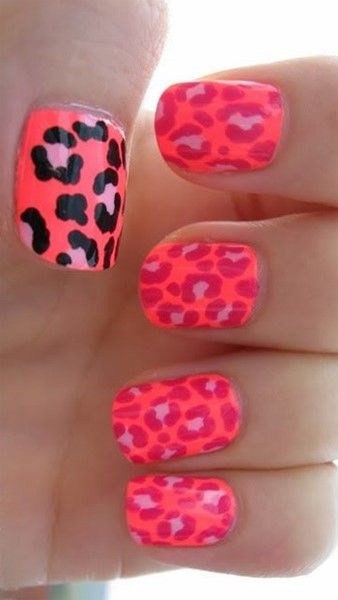 Coral Leopard Nail Art Design