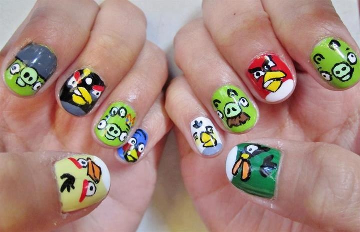 Cute Angry Bird Nail Design for Kids
