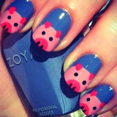 Cute Blue Pig Nails