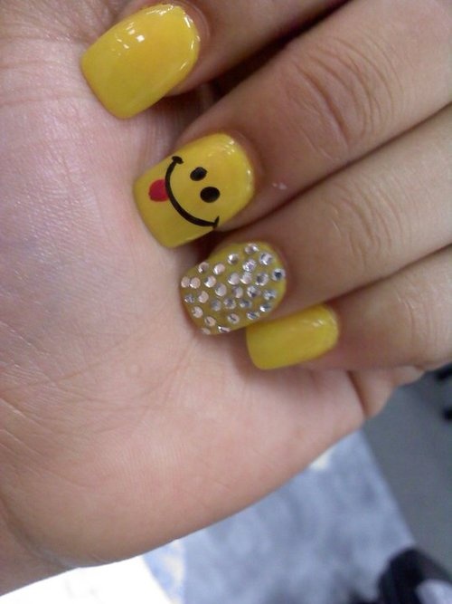 Embellished Happy Face Nail Design