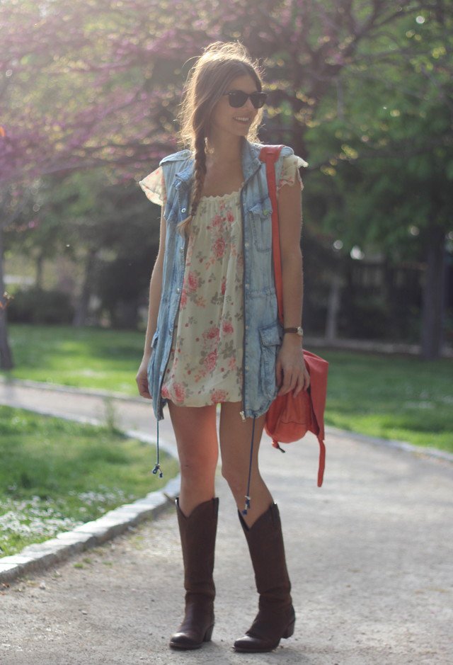 Floral Dress and Denim Outfit Idea