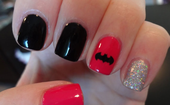 Glittering Batman Nail Art Design