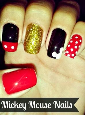 Glittering Mickey Mouse Nails
