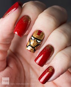 Glittering Red Iron Man Nails