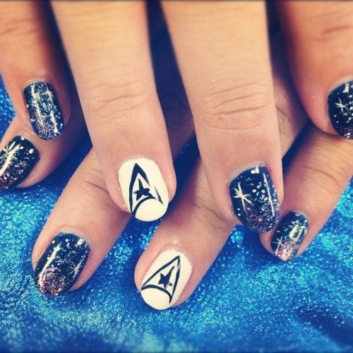 Glittering Star Trek Nail Design