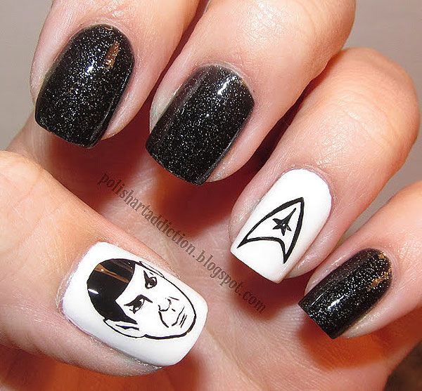 Glittering Star Trek Nail Design