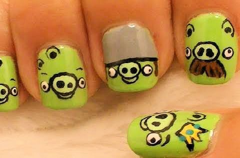 Green Angry Bird Nail Designs