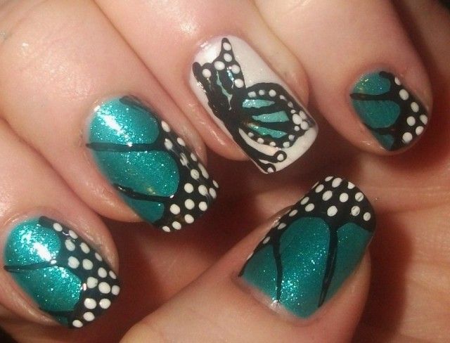 Green Butterfly Nail Design